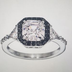 Diamonique Black & Clear Asscher cut ring